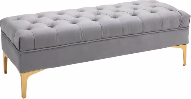 Panca per letto Zephmum in velluto grigio chiaro con gambe rialzate, L: 80 cm, P: 40 cm, H: 40 cm