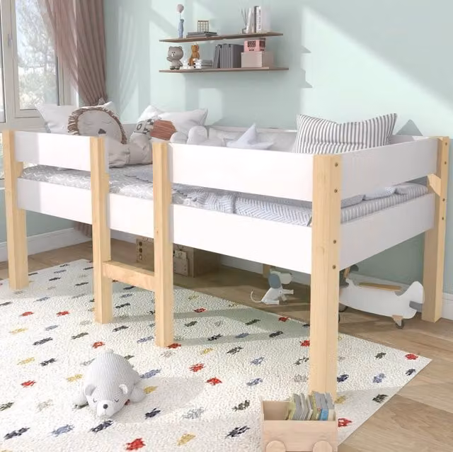 Letto per bambini 90x190 cm bianco in legno di pino con protezione, senza materasso
