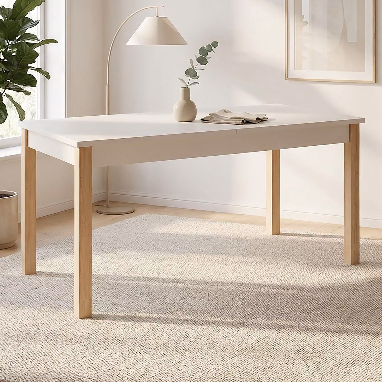 Homestyle4u Tavolo da pranzo 160-200x80 cm allungabile Beige Grigio Tavolo da sala da pranzo Tavolo in legno