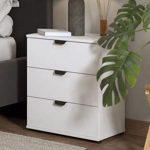 Comodino con un ripiano DMORA moderno in legno e metallo, L: 45 cm, P: 40 cm, H: 63 cm, Bianco opaco – 1
