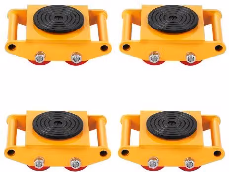 VEVOR Set di Pattini per Trasporto Carichi Pesanti in Acciaio al Carbonio Giallo con Ruote in PU e Rotazione 360° Capacità 8 Tonnellate