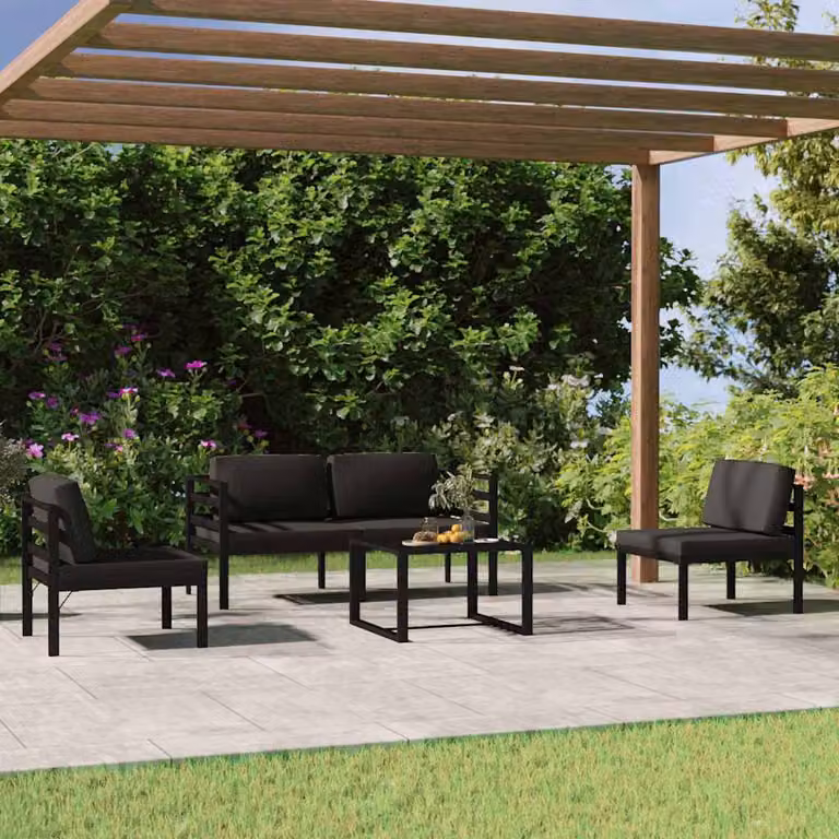 Set di divani da giardino vidaXL 5 pezzi in alluminio antracite con cuscini e tavolino da esterno