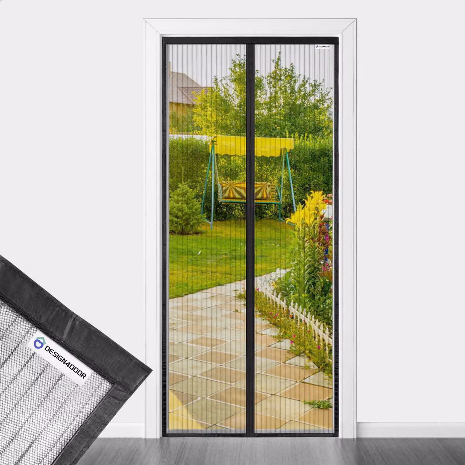 Zanzariera per porta, 90 x 260 cm, nera, in poliestere, rete anti-insetti