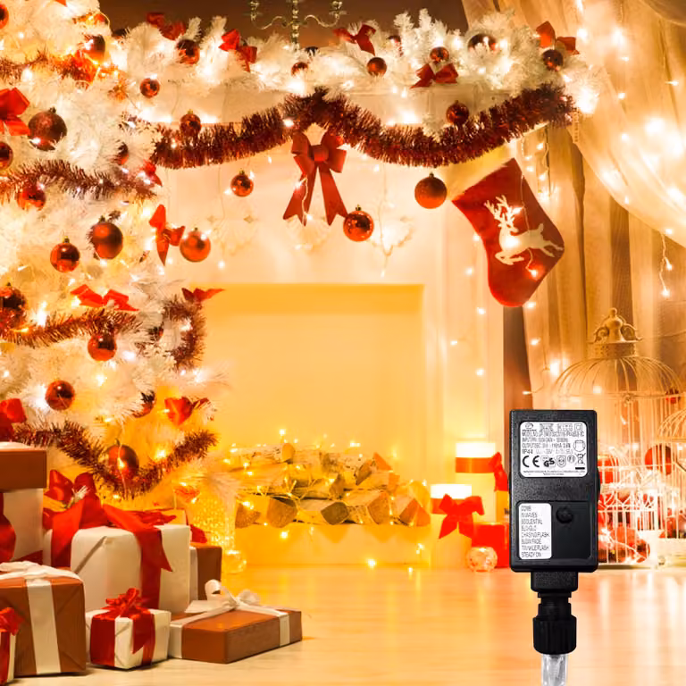 Ikodm, catena luminosa effetto pioggia di neve, 200 LED bianco caldo, lunghezza 5 metri, tenda luminosa, 31 V, grado di protezione IP44, 8 modalità con memoria, ideale per Natale
