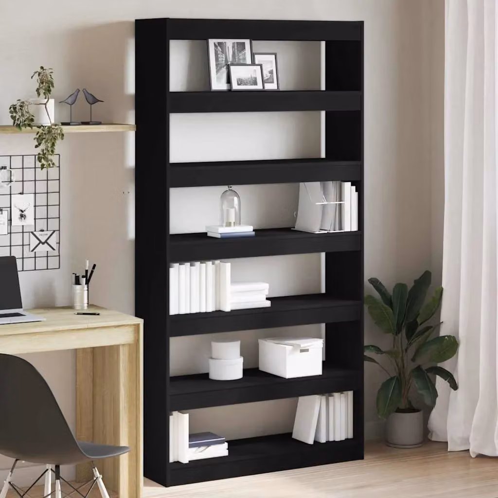 Armadio per libri vidaXL moderno con 6 livelli in MDF, colore nero, L 100 cm x P 30 cm x H 198 cm