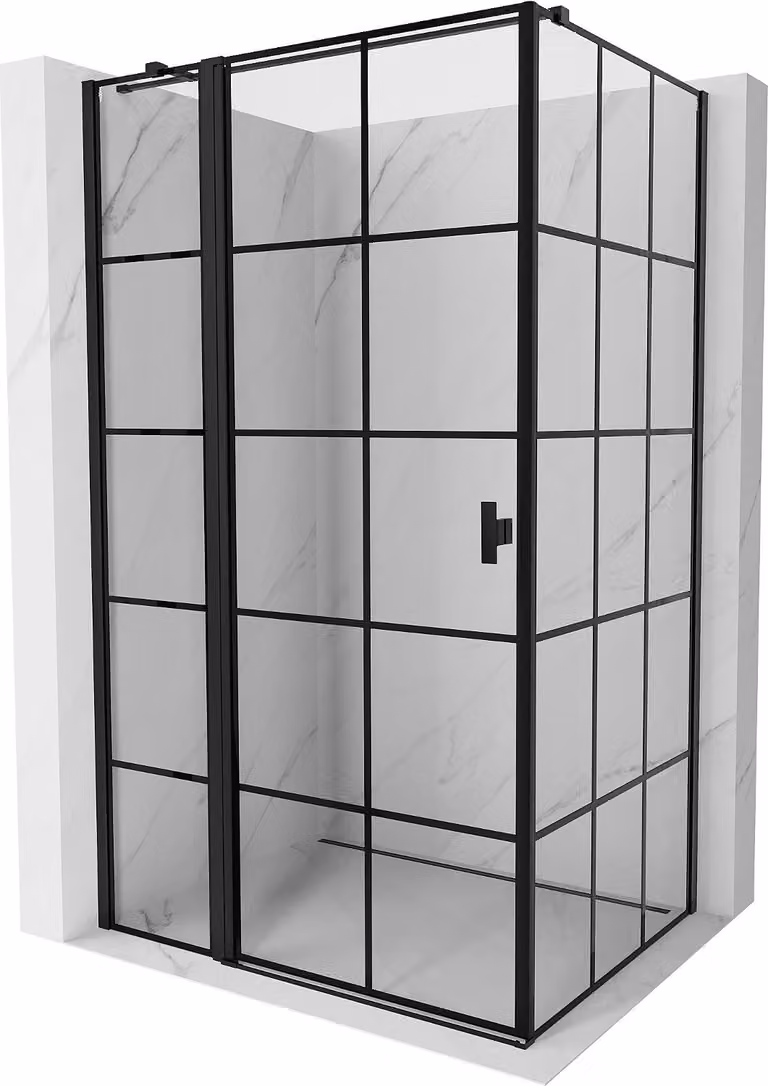 Mexen Mist T cabina doccia a battente sinistra 105 x 110 cm, griglia nera, nero - 8A4T-105-110-70-77-L
