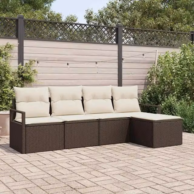 Set di divani 5 pz Marrone e Crema polyrattan 3355007