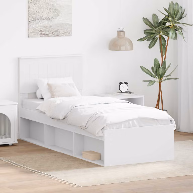 Struttura del letto vidaXL in pino massello bianco con doghe in legno L: 190 cm, P: 75 cm, H: 90 cm