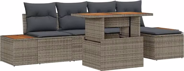 Set Divano da Giardino 6 pcs Grigio Poly Rattan