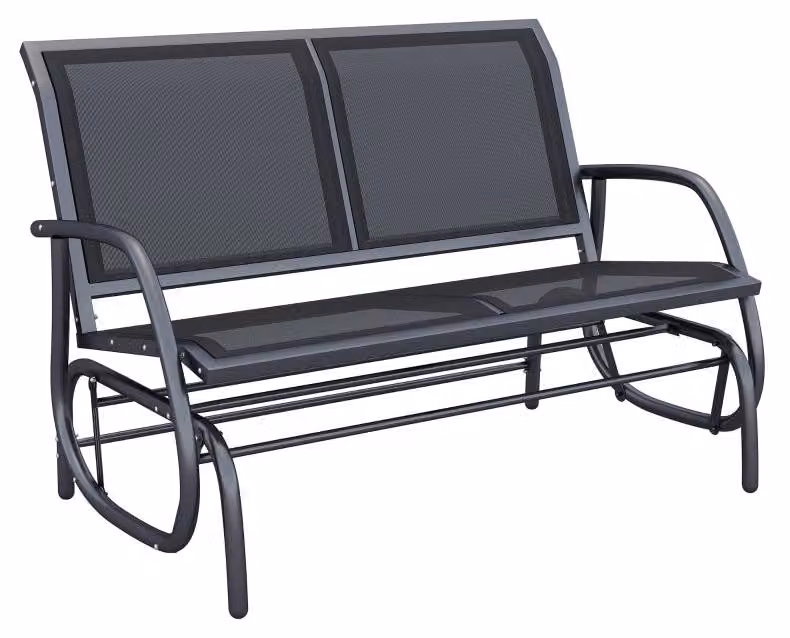 Panca a dondolo per 2 persone, ideale per il giardino - Sedia a relax in metallo | Colore: Nero | Dimensioni: 70x120x85 cm