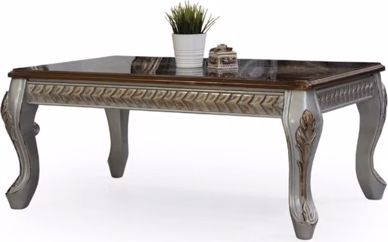 Casa Padrino tavolino barocco marrone / argento / bronzo 115 x 77 x h. 48 cm - Tavolo da salotto in legno massiccio - Mobili da salotto in stile barocco