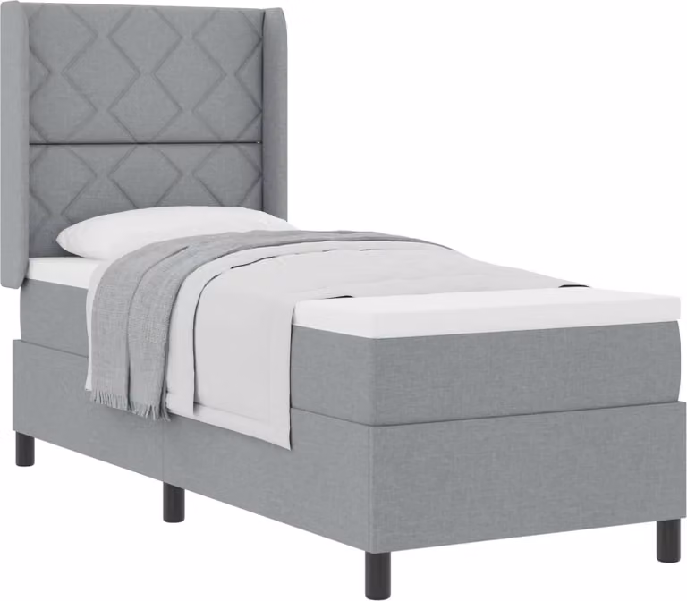 SYFAX™ Letto a molle con materasso Grigio chiaro 90 x 190 cm Tessuto