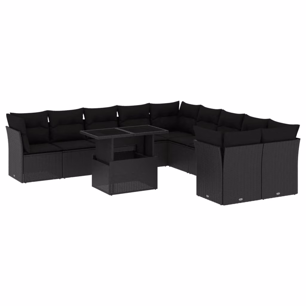 Set Divani da Giardino 11 pz con Cuscini in Polyrattan Nero