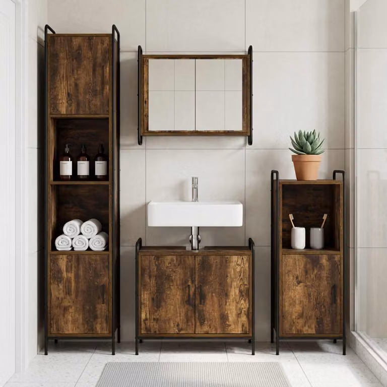 vidaXL Set di Armadi da Bagno 4 pz Rovere Fumo 40 x 36 x 181 cm