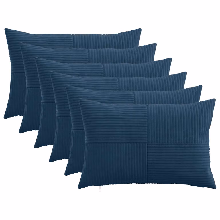 Set di 6 federe vidaXL ALMELO in velluto a coste blu navy, L 50 cm x P 70 cm