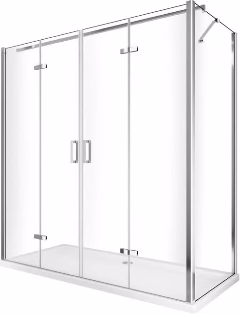 Box cabina doccia angolare GIORGYSHOP con ingresso libero a libro pieghevole, lastra fissa reversibile e trattamento anticalcare, trasparente con finitura cromo, H 190 cm, L 108,5-112 cm, P 72,5-75 cm