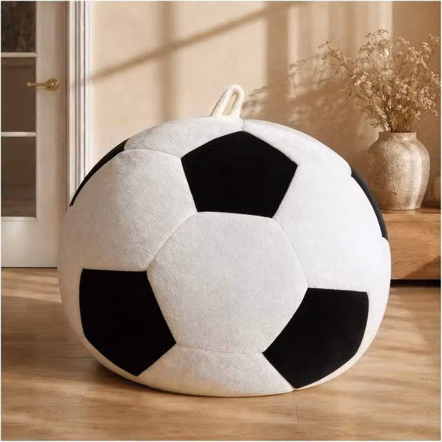 Pouf cilindrico OKWISH in flanella con imbottitura in memory foam granulare, seduta morbida multicolore bianco e nero per camera e soggiorno, L: 43,5 cm, P: 43,5 cm, H: 21,0 cm – 1