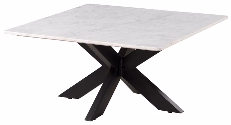 MASSIVMOEBEL24 | Tavolino da salotto in marmo bianco - gambe incrociate in ferro nero 137x137 BARCELONA #316