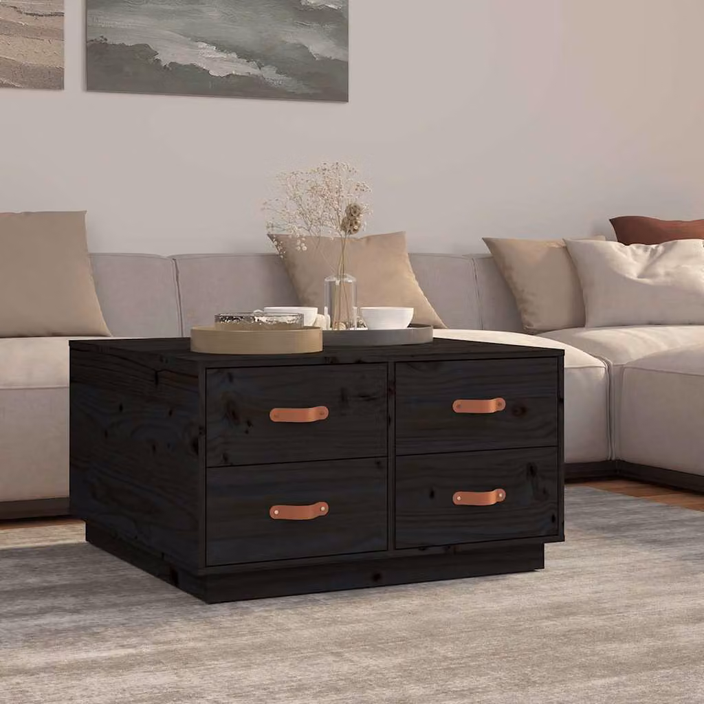 vidaXL Tavolino da Salotto Moderno Nero in Legno di Pino, L 80 cm x P 80 cm x H 45 cm