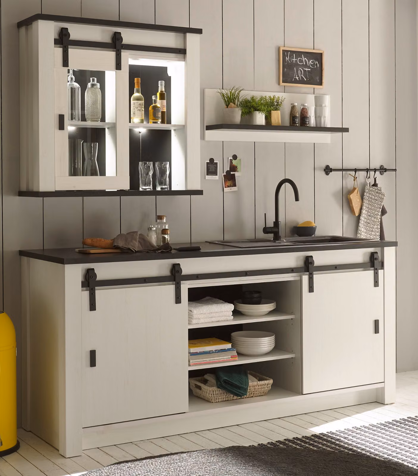 Cucina "Stove" in pino bianco e antracite Set di mobili da cucina 3 pezzi