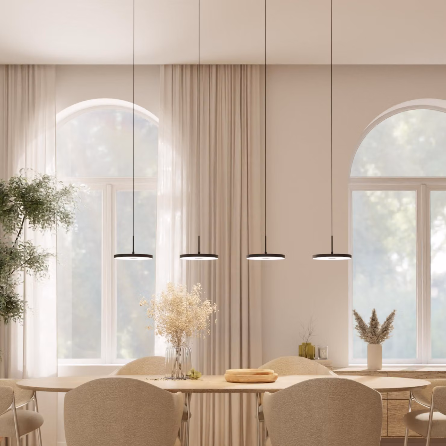 LUMIÈRE Lampada a sospensione design "Evanos", 4 luci a LED, dimmerabile, colore nero