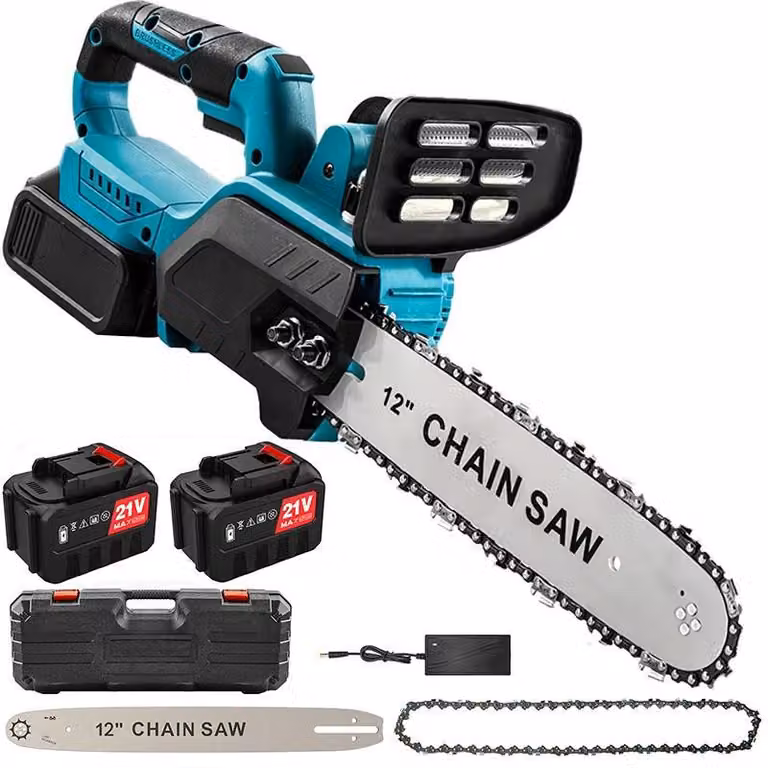 Troncatrice a catena elettrica - Motosega a batteria da 30 cm - Motore brushless da 1500W - Alimentazione a batteria da 18V - Modello portatile - Con 2 batterie