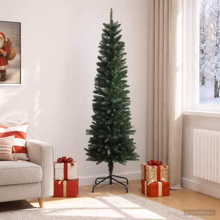 vidaXL Artificial Slim Christmas Tree 210 cm PE e PVC Verde