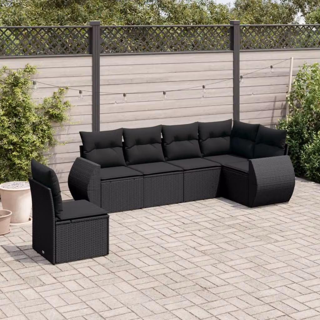 vidaXL Set Divano da Giardino a L in Polyrattan Nero con Cuscini Imbottiti e Coperture Rimovibili – 1