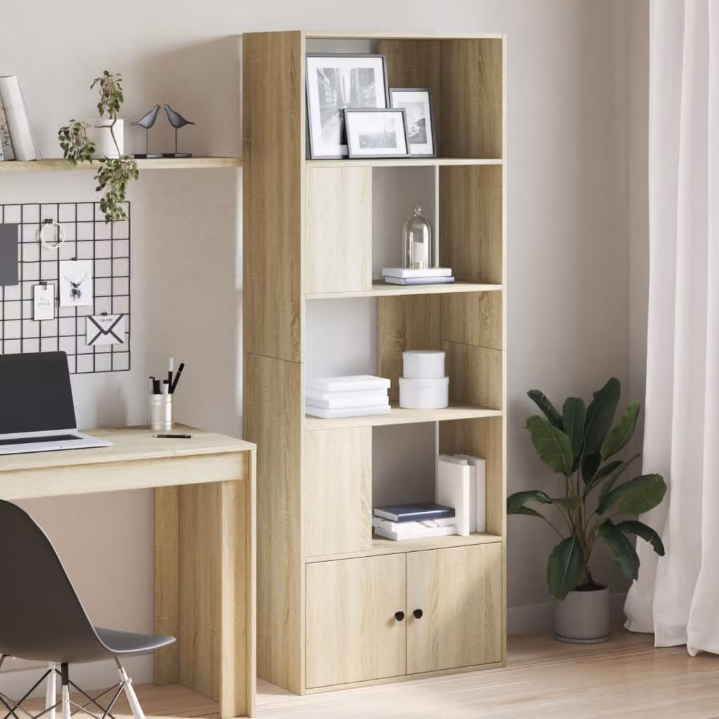 Libreria moderna vidaXL in legno multistrato e MDF color rovere, L 70 cm x P 36 cm x H 189 cm