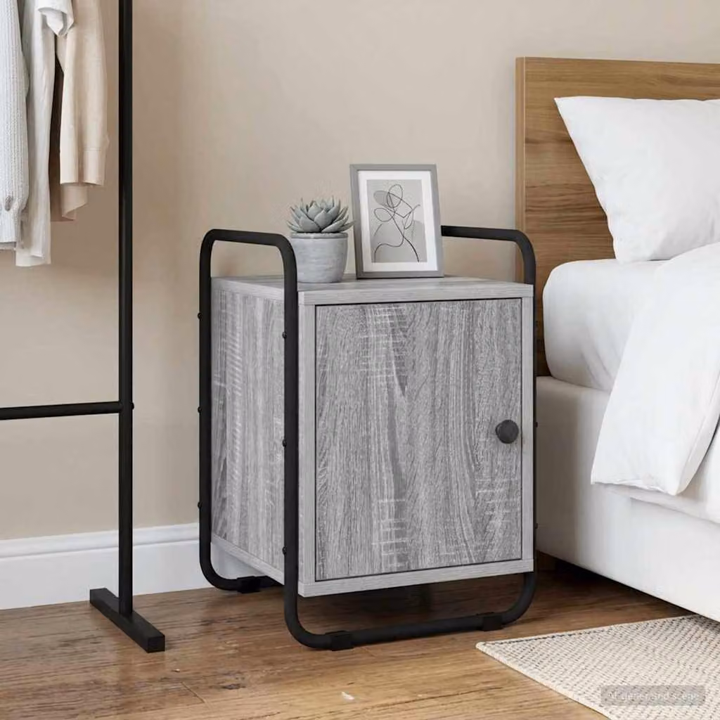 Armadio da notte vidaXL in legno ingegnerizzato e metallo, colore grigio e nero, stile moderno