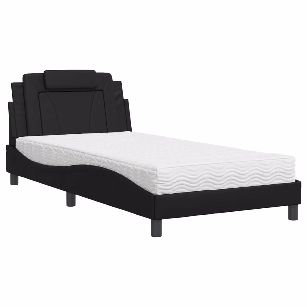 Letto Viana con Materasso Nero 100x200 cm in Pelle finta