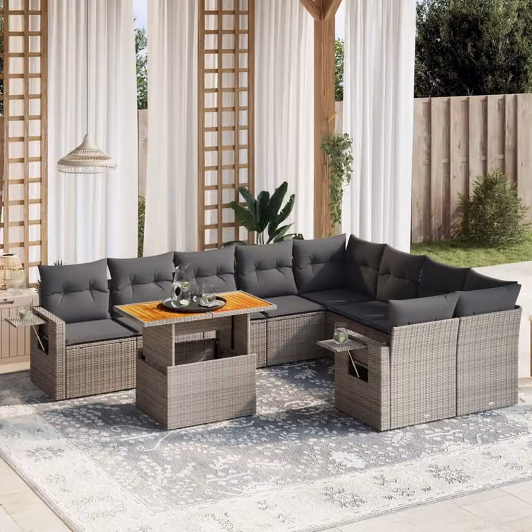 Maison Exclusive - Set Divano da Giardino 10 pz con Cuscini Grigio in Polyrattan