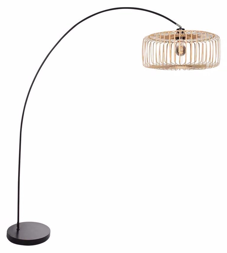 Lampada da terra - nero - Solva - bambù metallo - lampada ad arco - E27 - 4156ZW - Mexlite