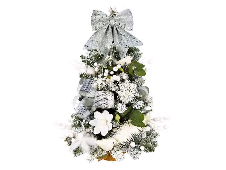Albero di Natale artificiale decorato MELODIA BIANCA 60 cm con illuminazione a LED IN VASO