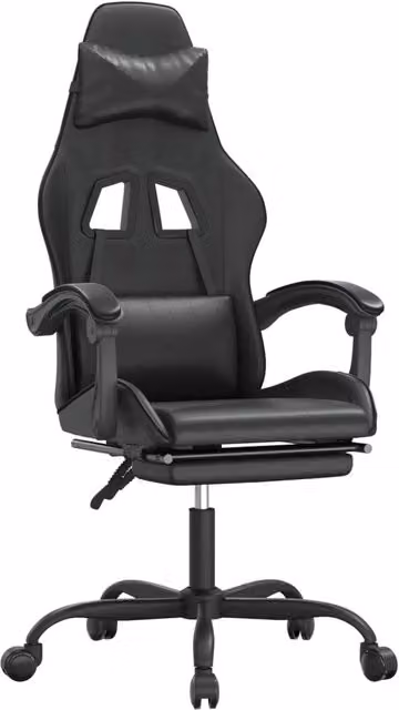 Sedia da Gaming Nera in Similpelle con Poggiapiedi e Poggiatesta, Ruote e Braccioli, Girevole a 360 Gradi, H 121 x L 59,5 x P 57,5 cm – 1