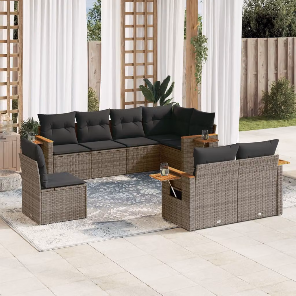 vidaXL Set Divano da Giardino 8 pz in Polyrattan Grigio con Cuscini e Tavolino da Caffè – 1