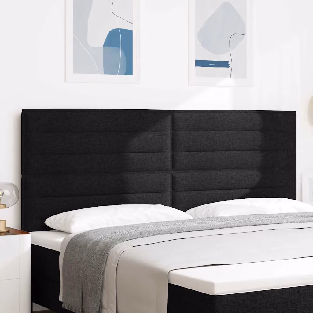 Testiera per letto moderna vidaXL in tessuto nero con struttura in legno e pannello imbottito L: 128 cm, H: 7 cm, P: 11 cm