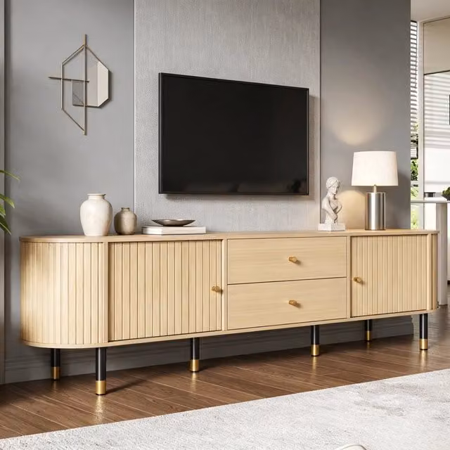Mobile TV REDOM moderno in MDF color beige con 2 cassetti e 2 ante scorrevoli L: 180 cm, P: 40 cm, H: 58 cm