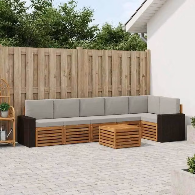 Set di divani da esterno 7 pz Naturale e Grigio Chiaro 3384452