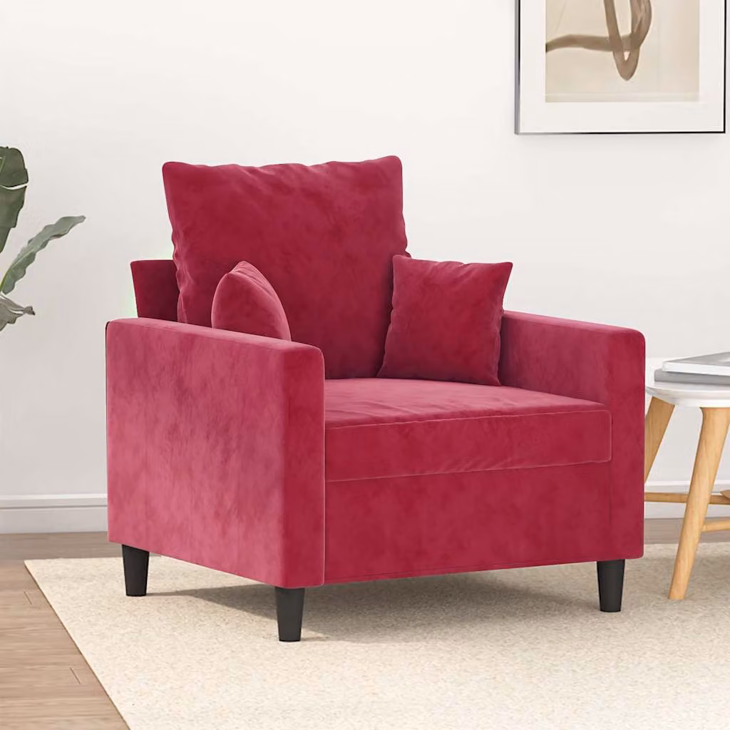 Poltrona moderna vidaXL in velluto rosso con struttura in metallo e braccioli