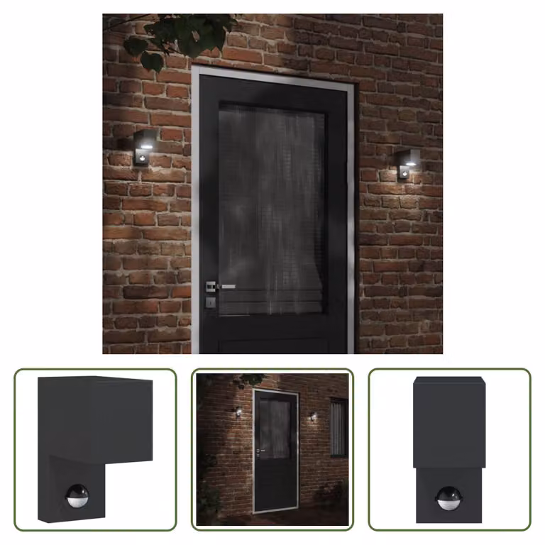The Living Store Applique da esterno con sensore in alluminio pressofuso nero