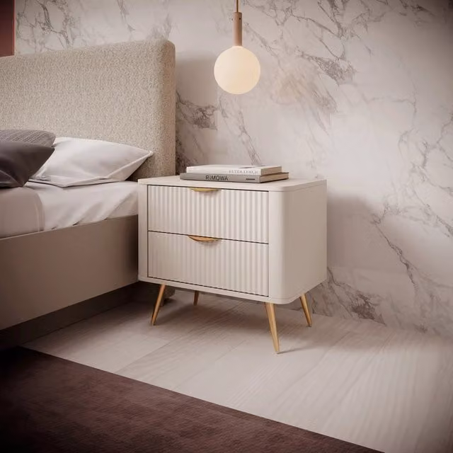 Comodino Baari DMORA con 2 Cassetti Beige L: 63 cm, P: 38 cm, H: 55 cm