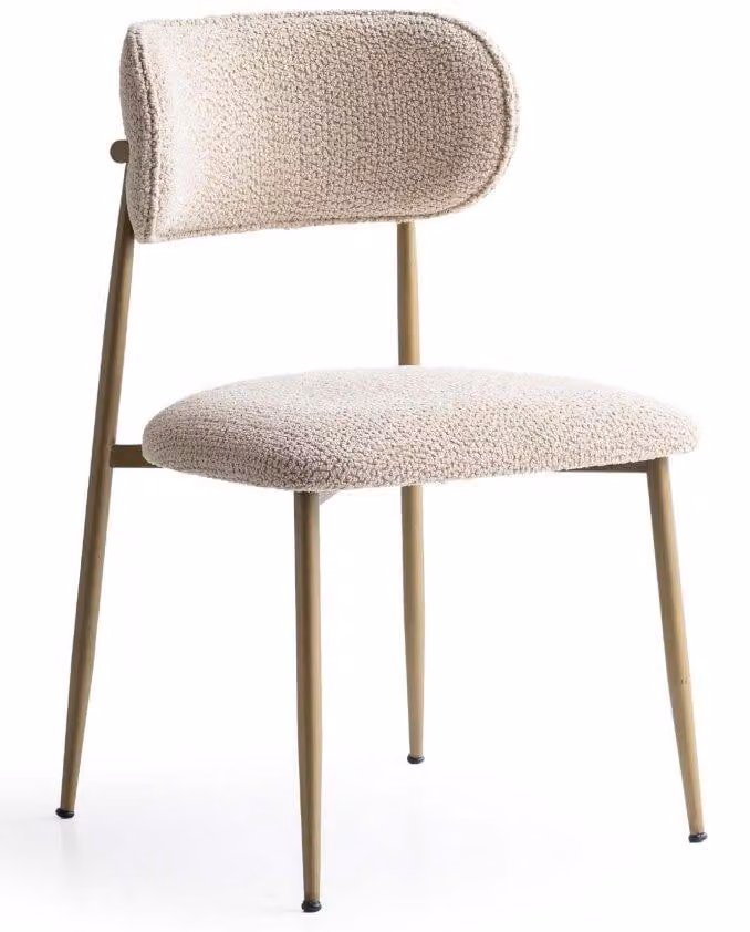 Sedia da pranzo moderna, beige, imbottita, design boucle, stile cucina