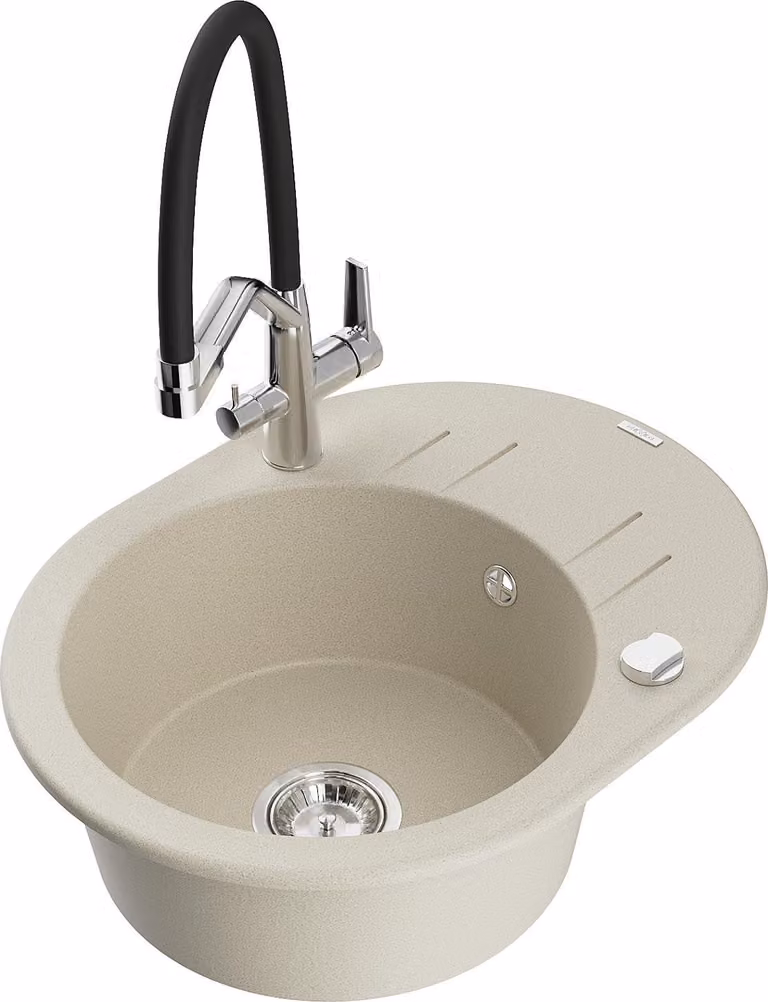 Mexen Kevin lavello in granito a 1 vasca con rubinetto da cucina Duo, beige - 6517-69-671701-07
