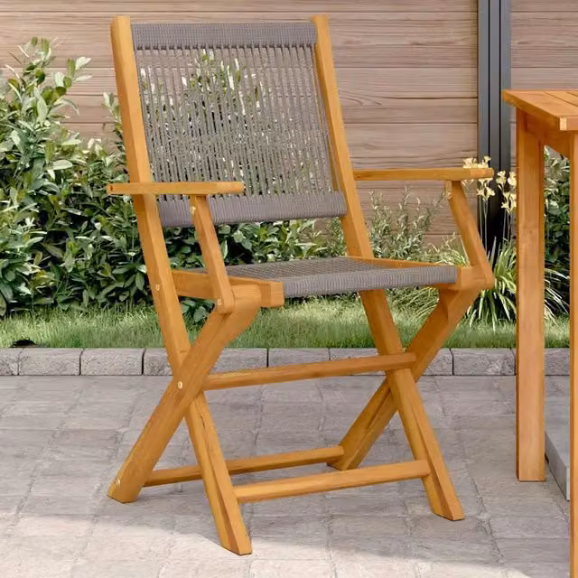 Set di 2 sedie pieghevoli vidaXL in legno di acacia e polipropilene grigie con braccioli