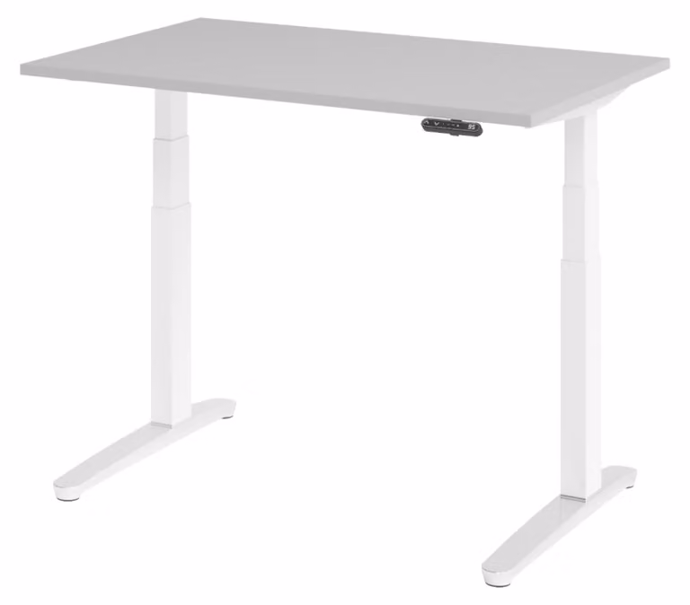 Scrivania elettrica bümö XBHM - Dimensioni: 120 x 80 cm, finitura: grigio, struttura: bianco/alluminio lucido