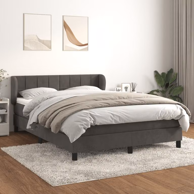 The Living Store Letto a molle con materasso grigio scuro 140x190 cm in velluto