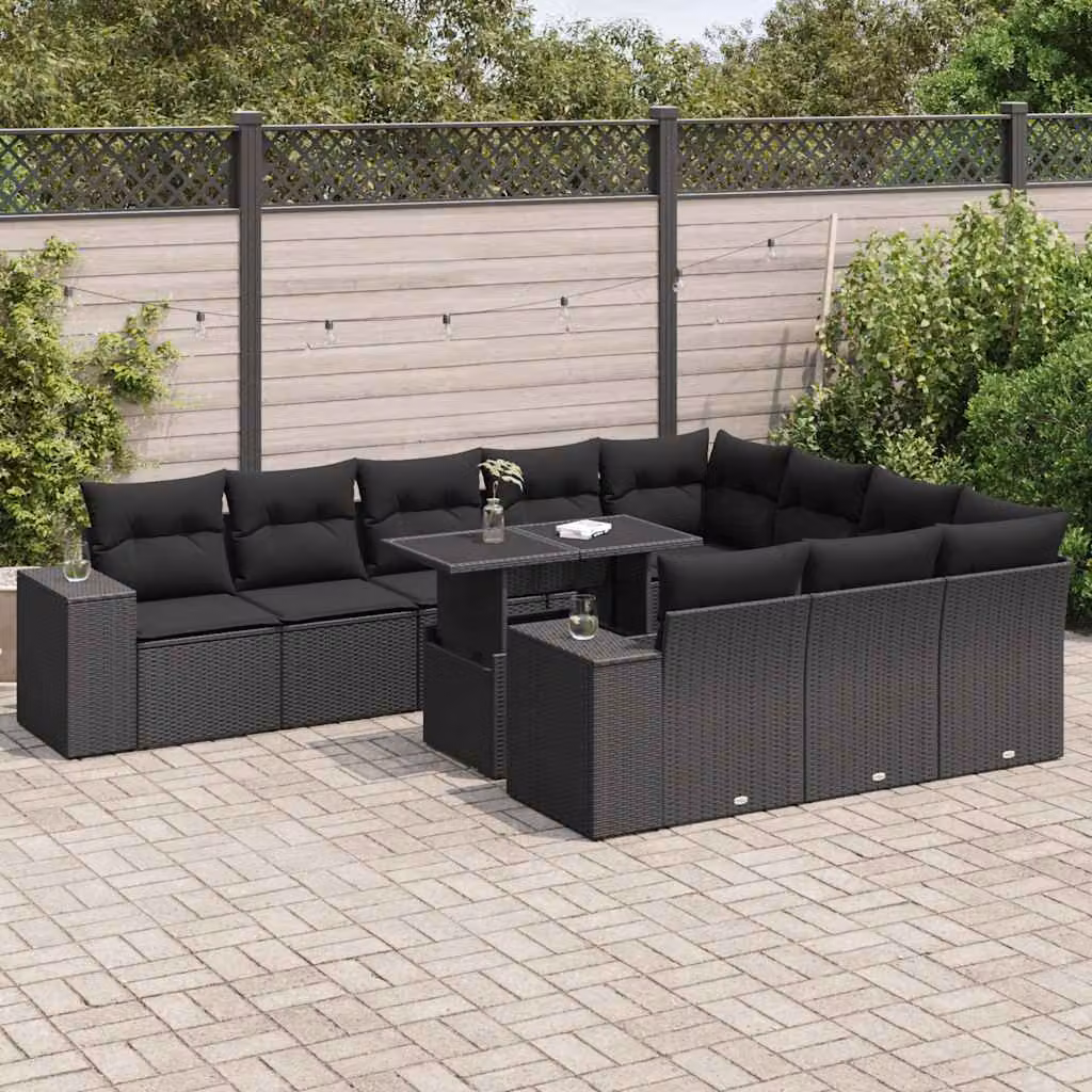 Maison Exclusive - Set Divani da Giardino 11 pz con Cuscini in Polyrattan Nero