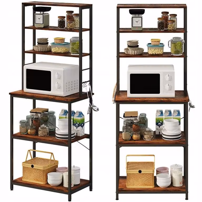 Scaffale Multifunzionale Mobile Da Cucina Vintage Retro Marrone Loft 6 Ripiani 166 Cm