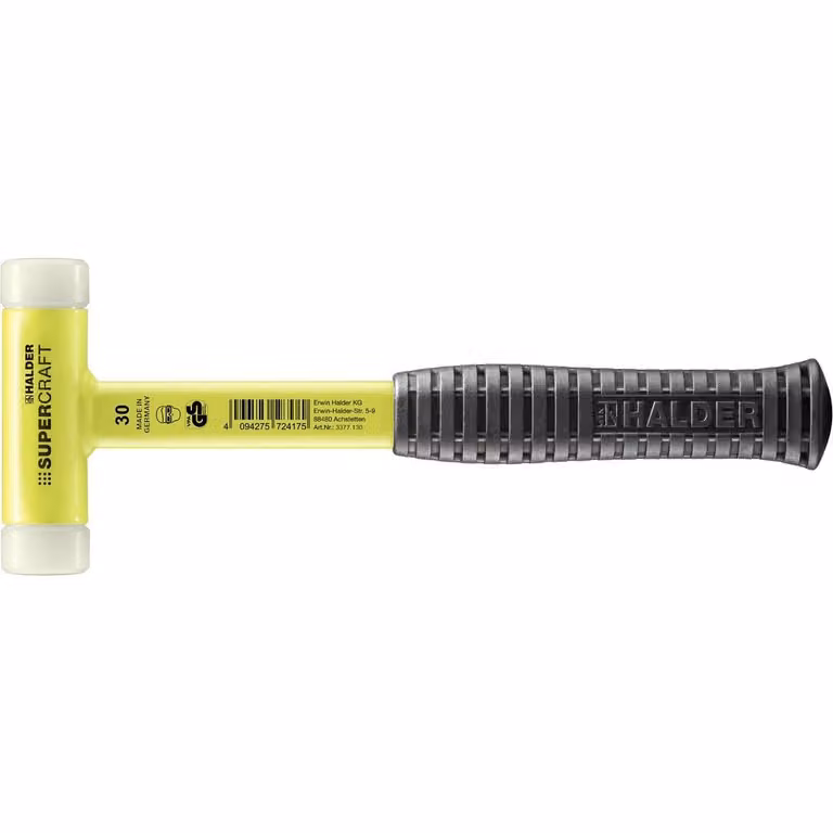 Mazza SUPERCRAFT a facce morbide, non rimbalzante, con manico in acciaio tubolare antisfondamento, verniciato giallo Ø 30, nylon